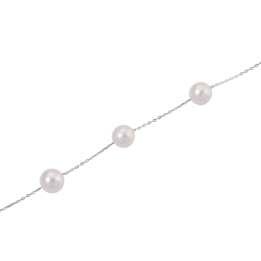 D'Joy AAA Weiße Edison Perle (9-10 mm) Halskette ca. 50 cm 925 Silber rhodiniert