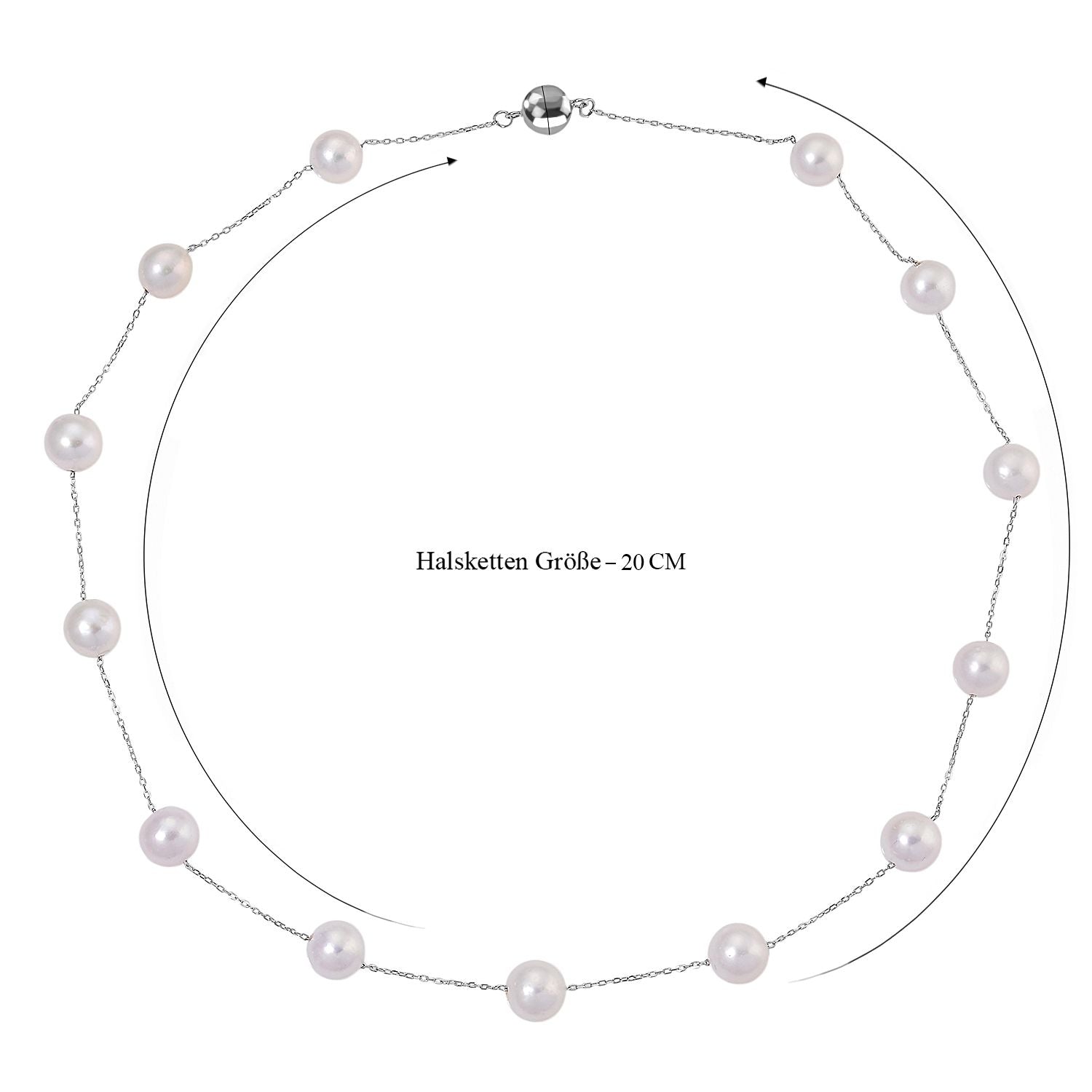 D'Joy AAA Weiße Edison Perle (9-10 mm) Halskette ca. 50 cm 925 Silber rhodiniert