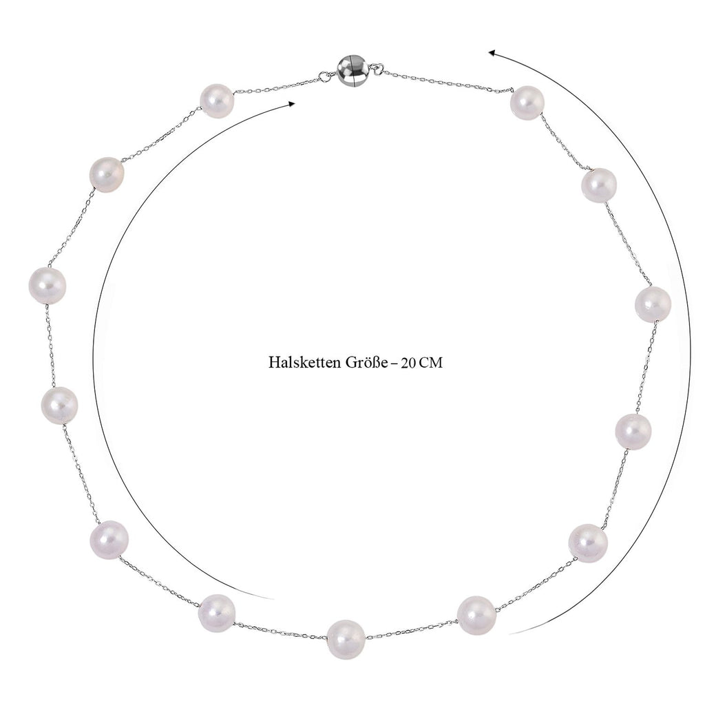 D'Joy AAA Weiße Edison Perle (9-10 mm) Halskette ca. 50 cm 925 Silber rhodiniert