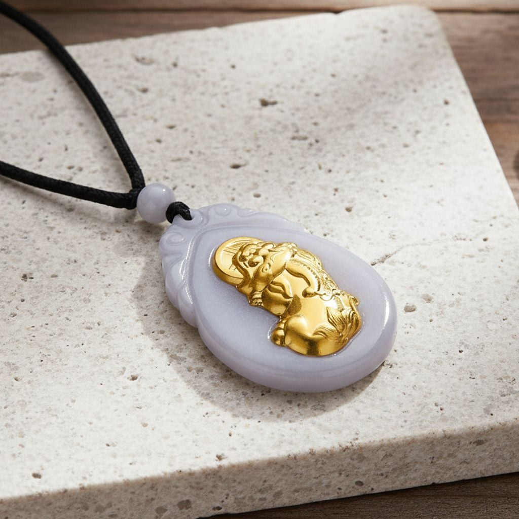 Weiße Jade Halskette Flexibles (ca. 70 cm) 999 Gelb Gold ca. 85,00 ct.