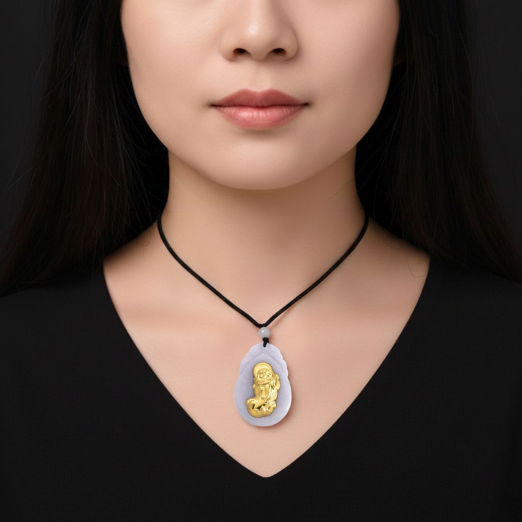 Weiße Jade Halskette Flexibles (ca. 70 cm) 999 Gelb Gold ca. 85,00 ct.