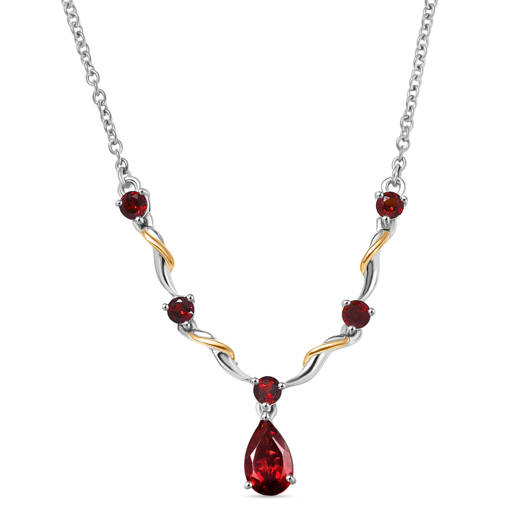 EVER TRUE Mosambik Granat Halskette ca. 50 cm Edelstahl Zweifarbige Beschichtung ca. 1,76 ct.