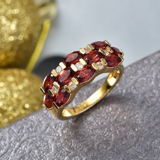 EVER TRUE Mosambik Granat, Weißer Zirkon Ring Nickelfreies Messing (Größe 18.00) ca. 3.35 ct