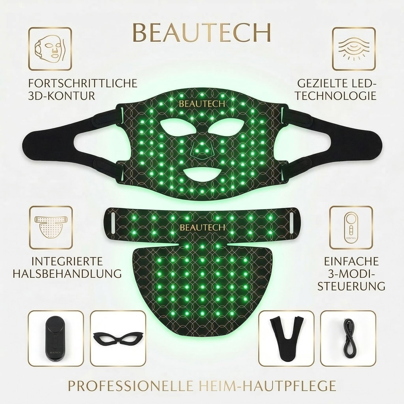 BEAUTECH Gesichts und Dekolleté maske, LED Lichttherapie, Schwarz