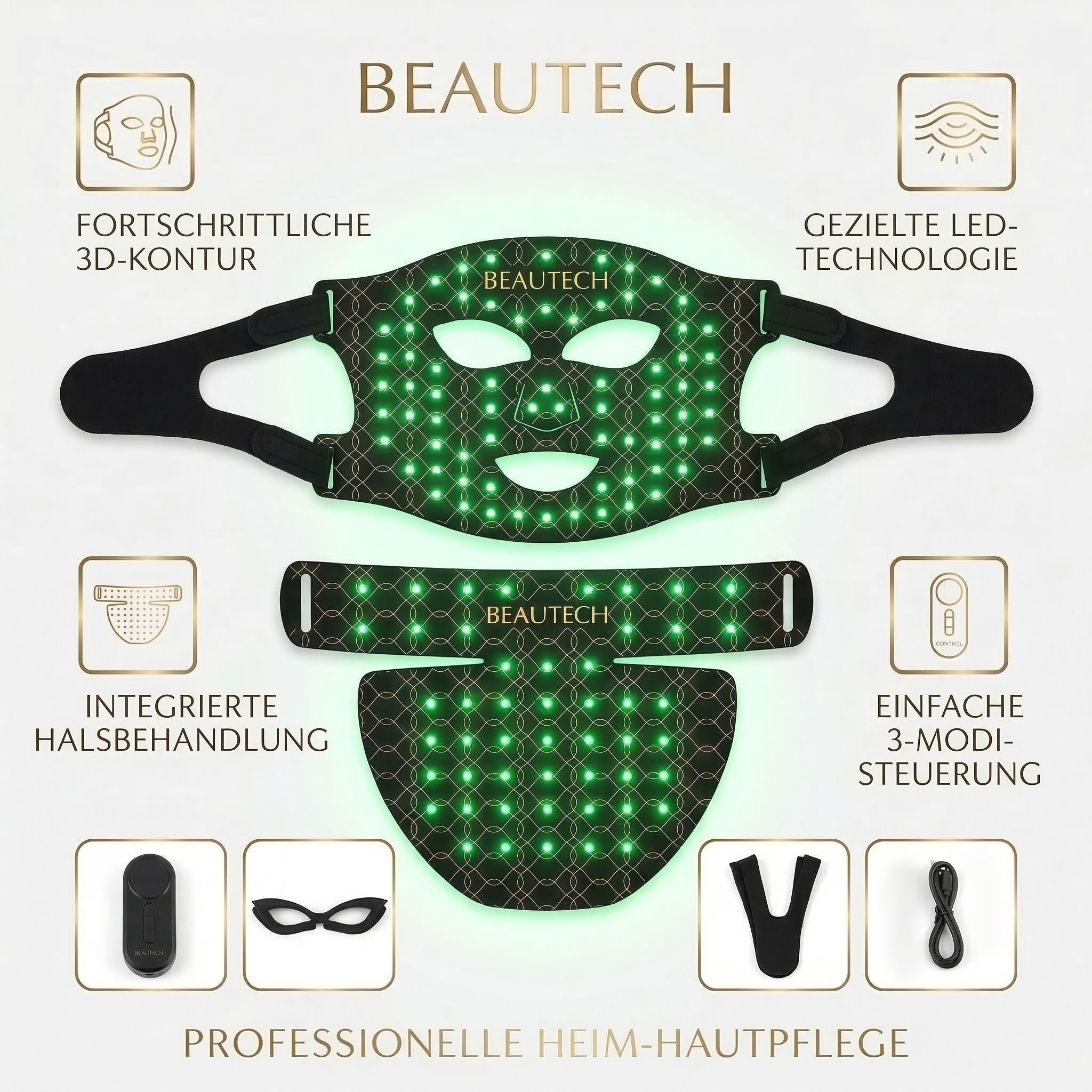 BEAUTECH Gesichts und Dekolleté maske, LED Lichttherapie, Schwarz