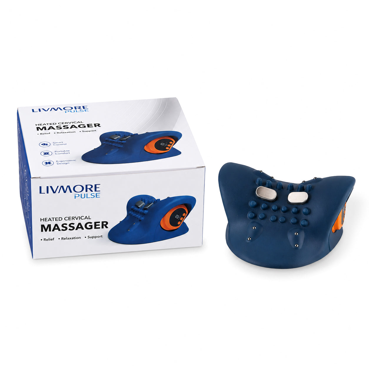 LIVMORE EMS-Nackenmassagegerät mit Fernbedienung, 6 Intensitätsstufen, 1500 mAh Akku, Dunkelblau