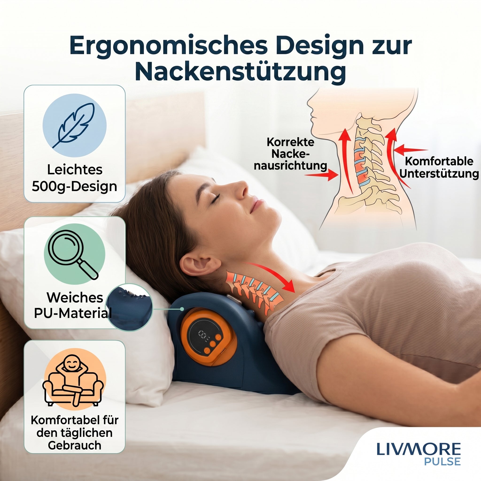 LIVMORE EMS-Nackenmassagegerät mit Fernbedienung, 6 Intensitätsstufen, 1500 mAh Akku, Dunkelblau