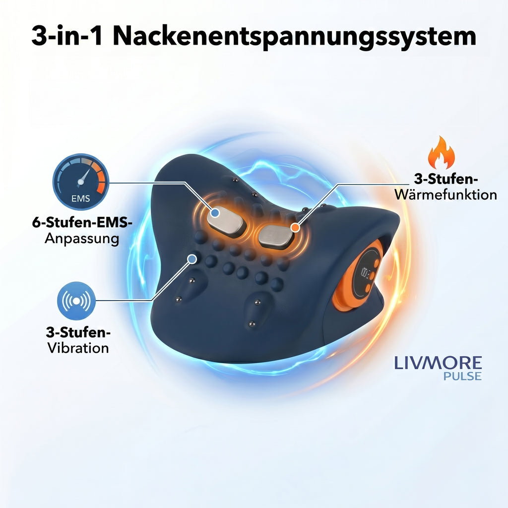 LIVMORE EMS-Nackenmassagegerät mit Fernbedienung, 6 Intensitätsstufen, 1500 mAh Akku, Dunkelblau