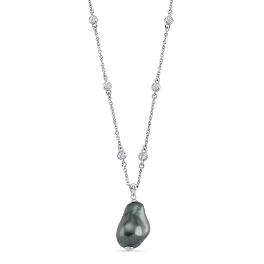 EVER TRUE Weißer Zirkonia, Pfau Muschelkernperle (18-20mm) Halskette ca. 50 cm Nickelfreies Messing rhodiniert 0.91 ct