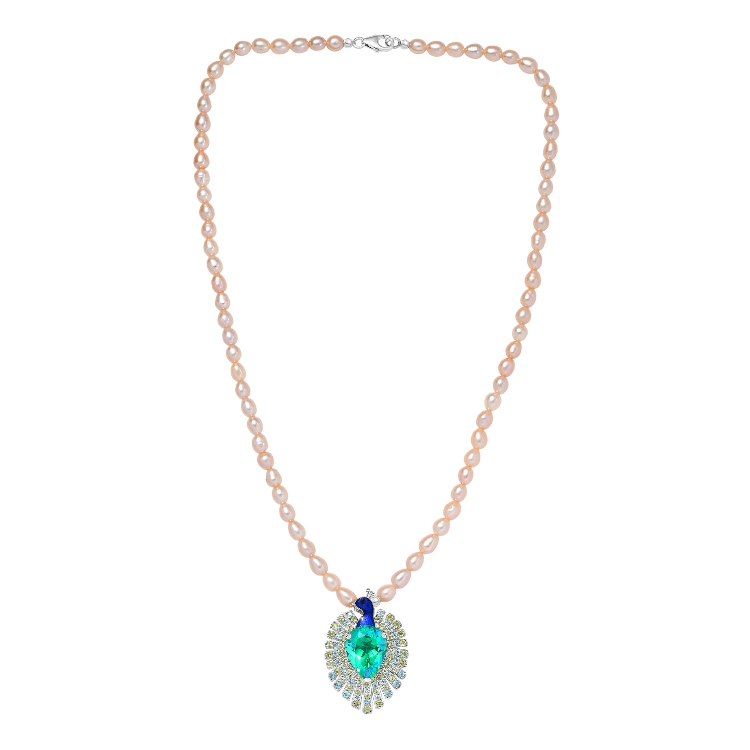 D'Joy Pfau Quarz Triplette, Perle (3.5-4 mm) Halskette ca. 45 cm 925 Silber rhodiniert