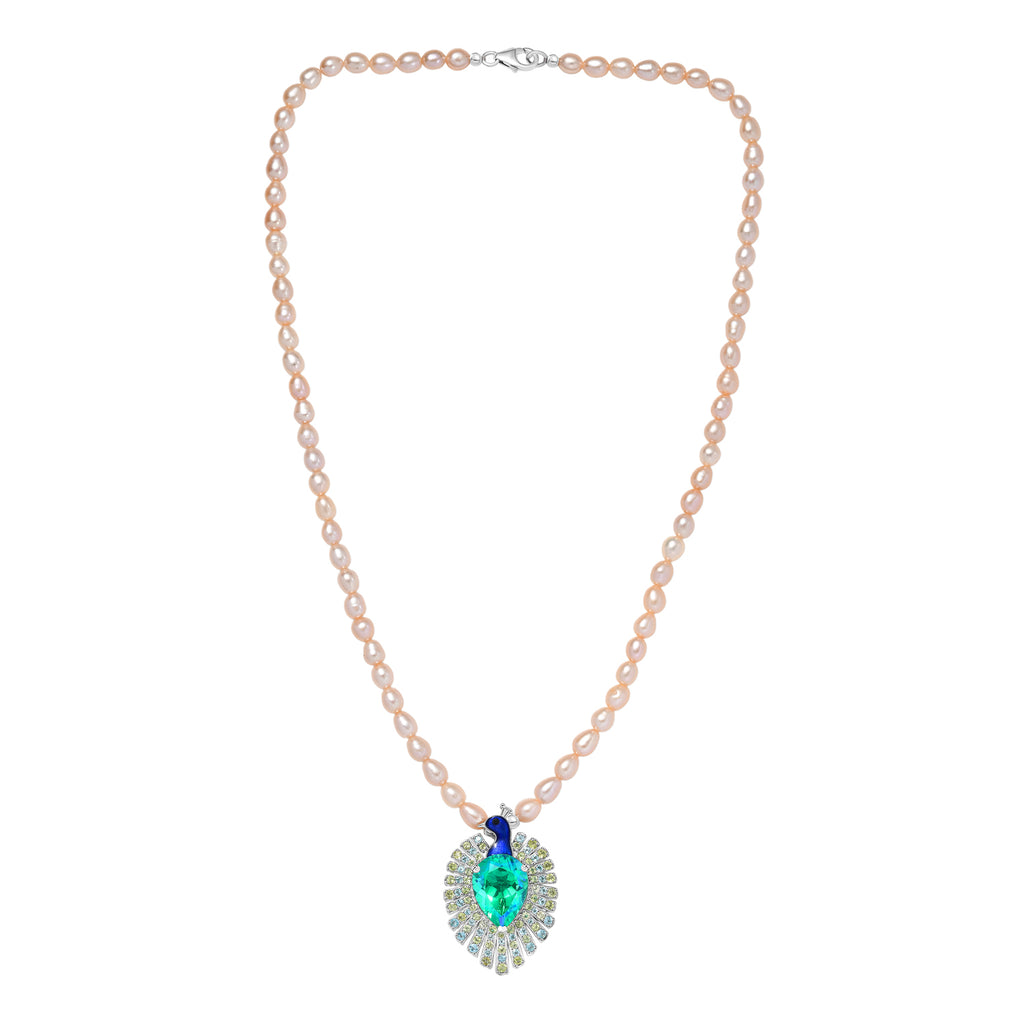 D'Joy Pfau Quarz Triplette, Perle (3.5-4 mm) Halskette ca. 45 cm 925 Silber rhodiniert