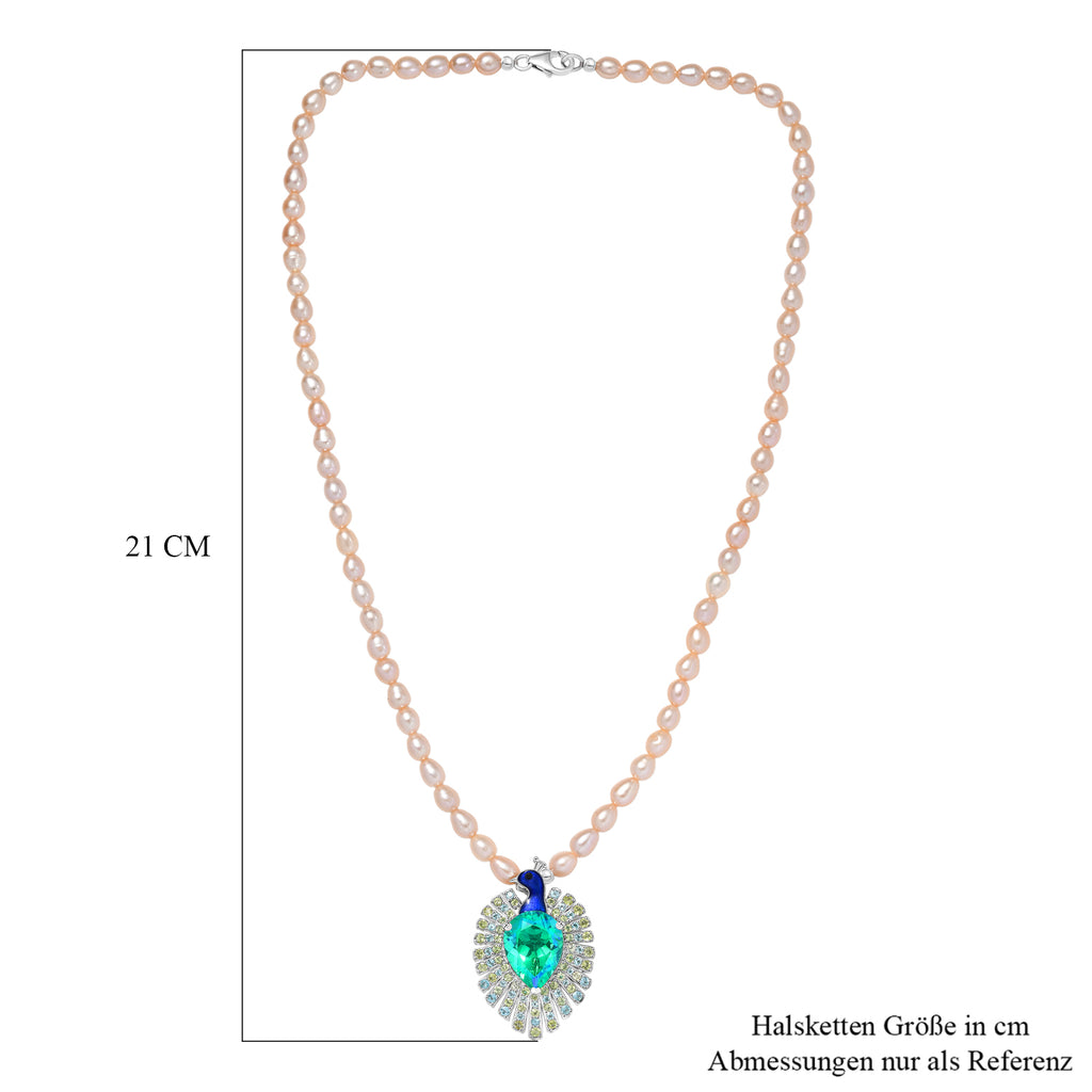 D'Joy Pfau Quarz Triplette, Perle (3.5-4 mm) Halskette ca. 45 cm 925 Silber rhodiniert