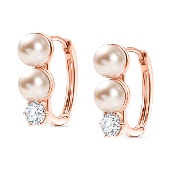 EVER TRUE Pfirsich-Süßwasser Perle (6-6.5 mm), Weißer Zirkonia Ohrringe Nickelfreies Messing, roséfarben