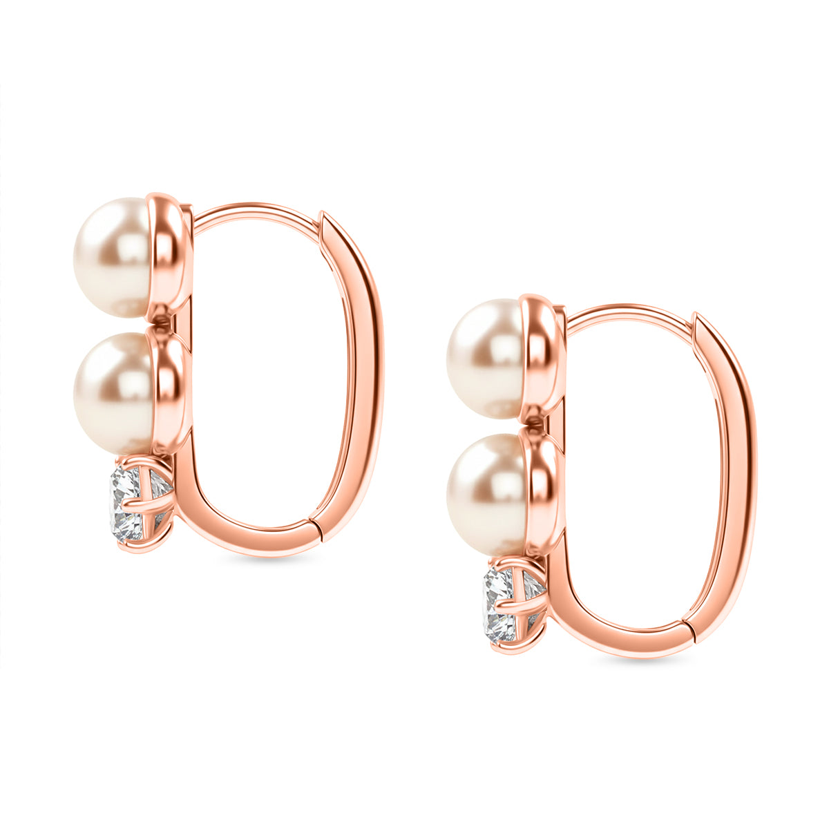 EVER TRUE Pfirsich-Süßwasser Perle (6-6.5 mm), Weißer Zirkonia Ohrringe Nickelfreies Messing, roséfarben