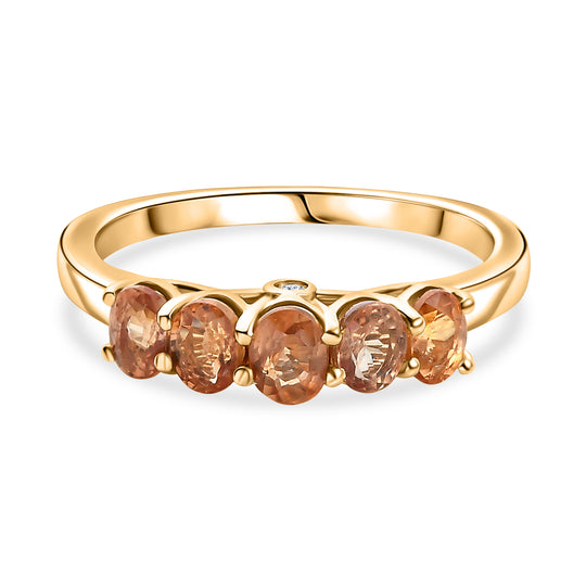 D'Joy AA Goldener Saphir, Weißer Diamant Ring 925 Silber 750 Gelb Vergoldet (Größe 20.00) ca. 1,24 ct