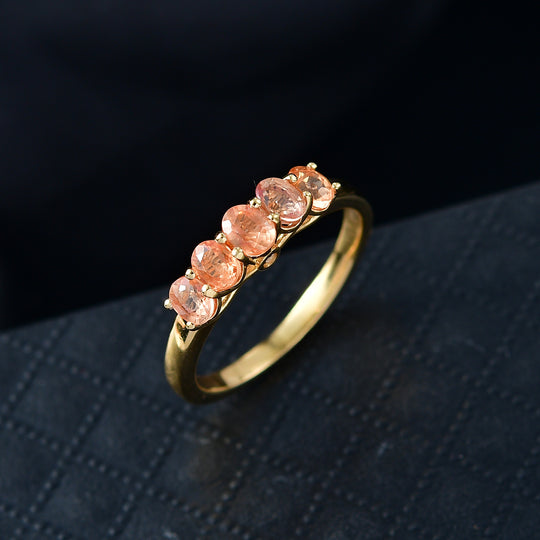 D'Joy AA Goldener Saphir, Weißer Diamant Ring 925 Silber 750 Gelb Vergoldet (Größe 20.00) ca. 1,24 ct