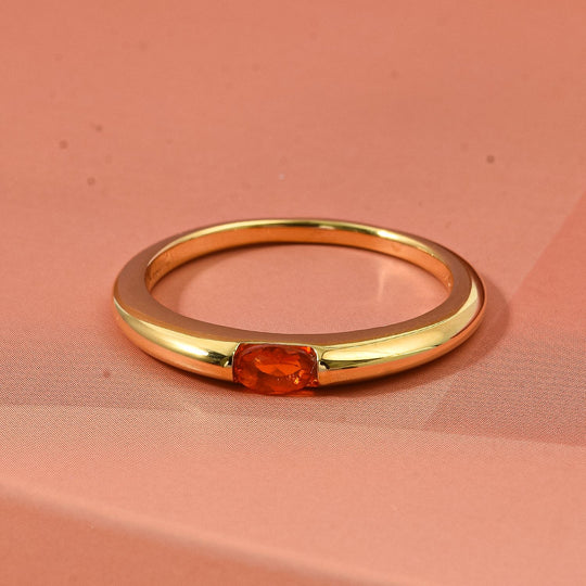 D'Joy AA Feueropal Ring 925 Silber 750 Gelb Vergoldet (Größe 21.00) ca. 0,15 ct