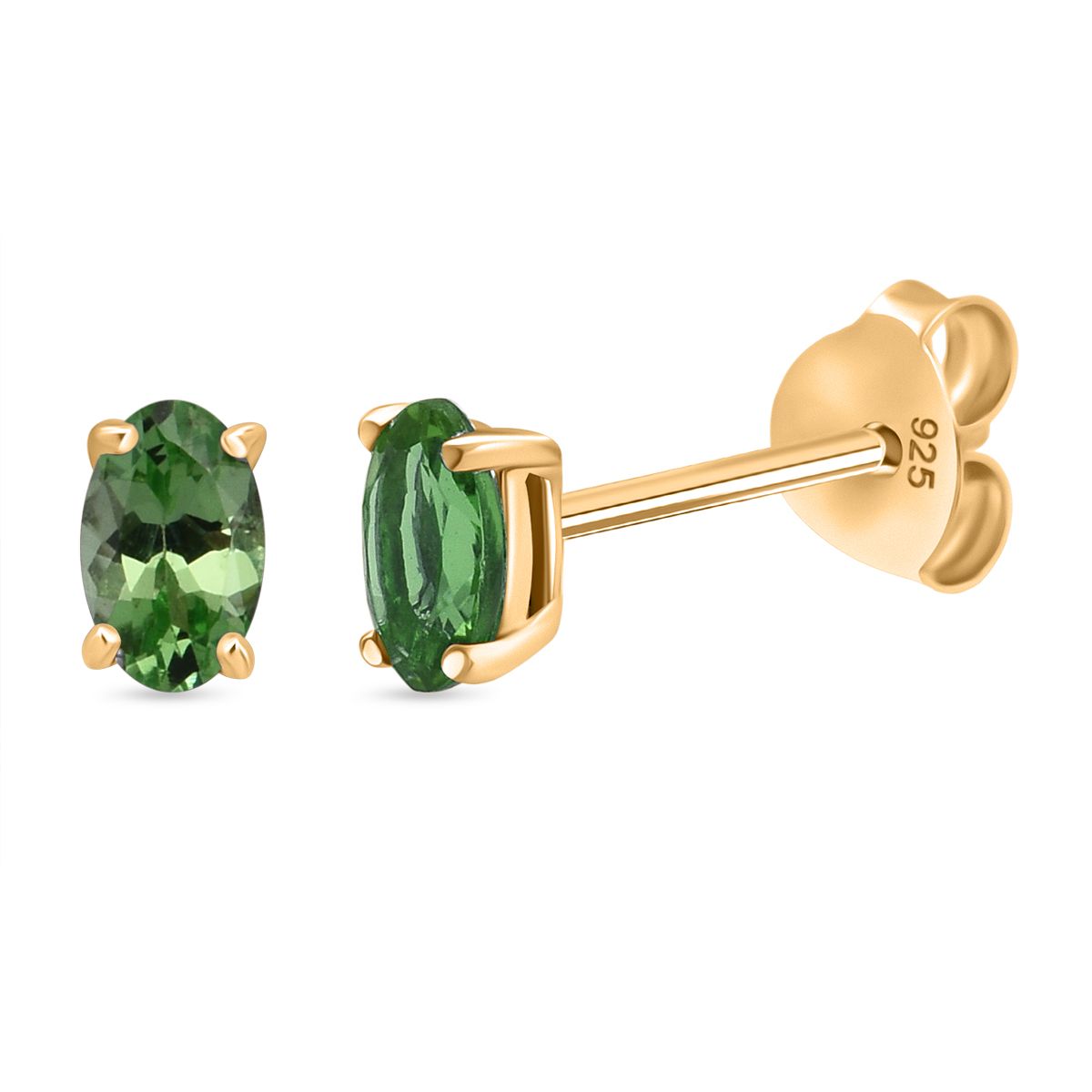 D'Joy AA Tsavorite Granat Ohrringe 925 Silber 750 Gelb Vergoldet ca. 0.49 ct