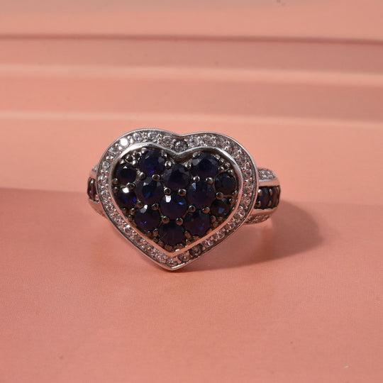 D'Joy Ceylon-Saphir, Weißer Zirkon Ring 925 Silber rhodiniert (Größe 17.00) ca. 2.74 ct
