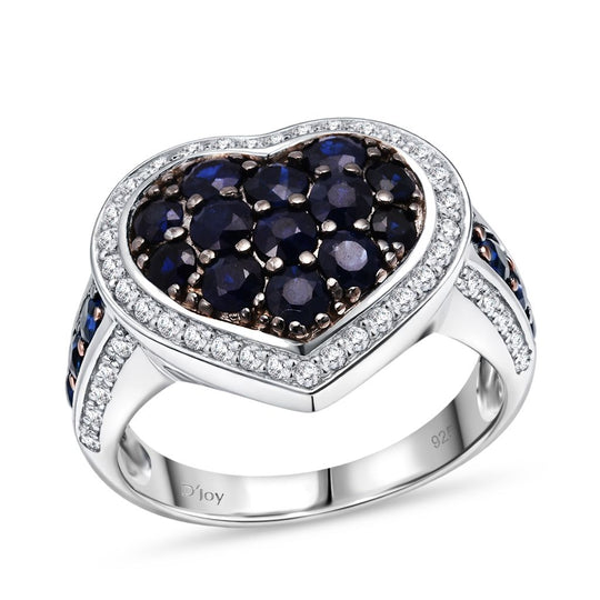 D'Joy Ceylon-Saphir, Weißer Zirkon Ring 925 Silber rhodiniert (Größe 17.00) ca. 2.74 ct