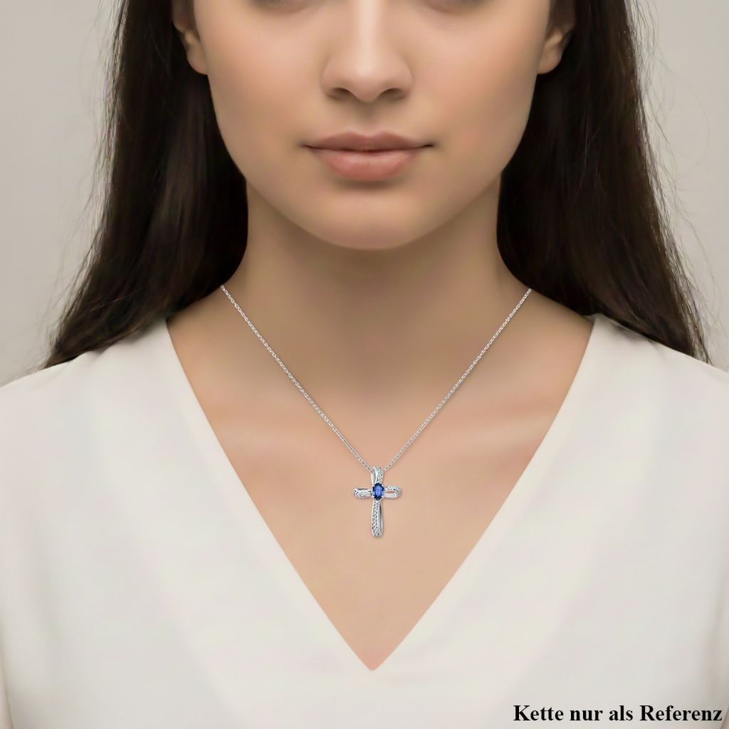 D'Joy Ceylon-Saphir, Weißer Zirkon Anhänger 925 Silber rhodiniert ca. 0.77 ct