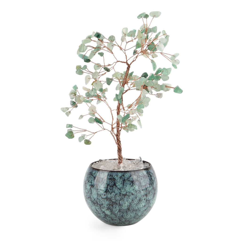 LIVMORE Edelsteinbaum mit 168 Aventurin Perlen Keramikschale ca. 18 cm Grün