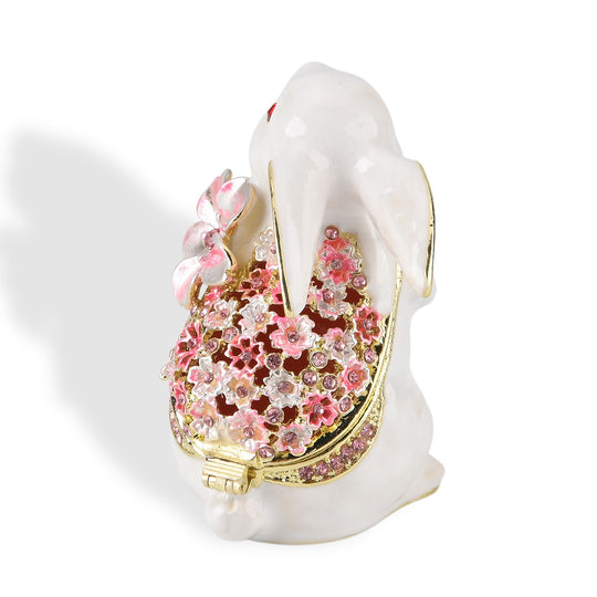 Dekorative Hasenförmige Schmuckbox Metall und Kristalloptik 12 x 7 cm Rosa