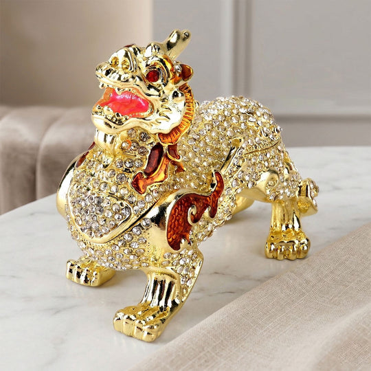 Drachen Schmuckdose Metall und Kristalloptik 12 x 7 cm Rot