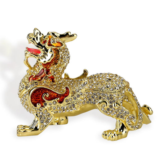 Drachen Schmuckdose Metall und Kristalloptik 12 x 7 cm Rot