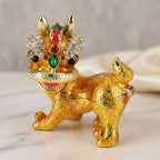 Löwen Schmuckschatulle mit Kristallbesatz, Metall, 12 x 7 cm, Goldfarben