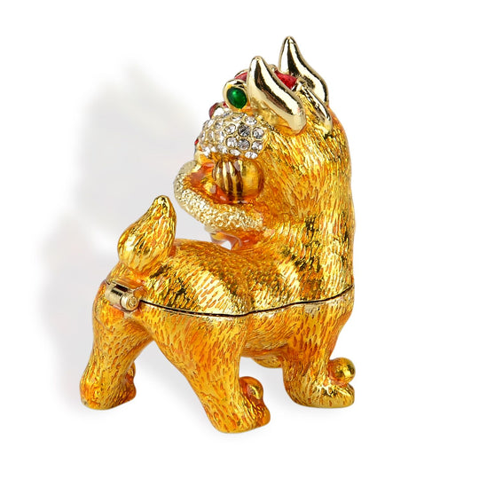 Löwen Schmuckschatulle mit Kristallbesatz, Metall, 12 x 7 cm, Goldfarben