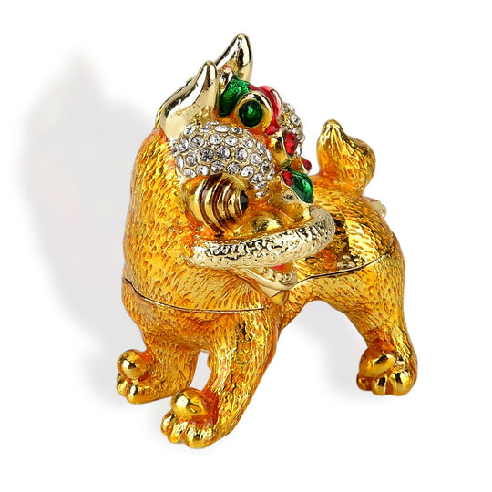 Löwen Schmuckschatulle mit Kristallbesatz, Metall, 12 x 7 cm, Goldfarben