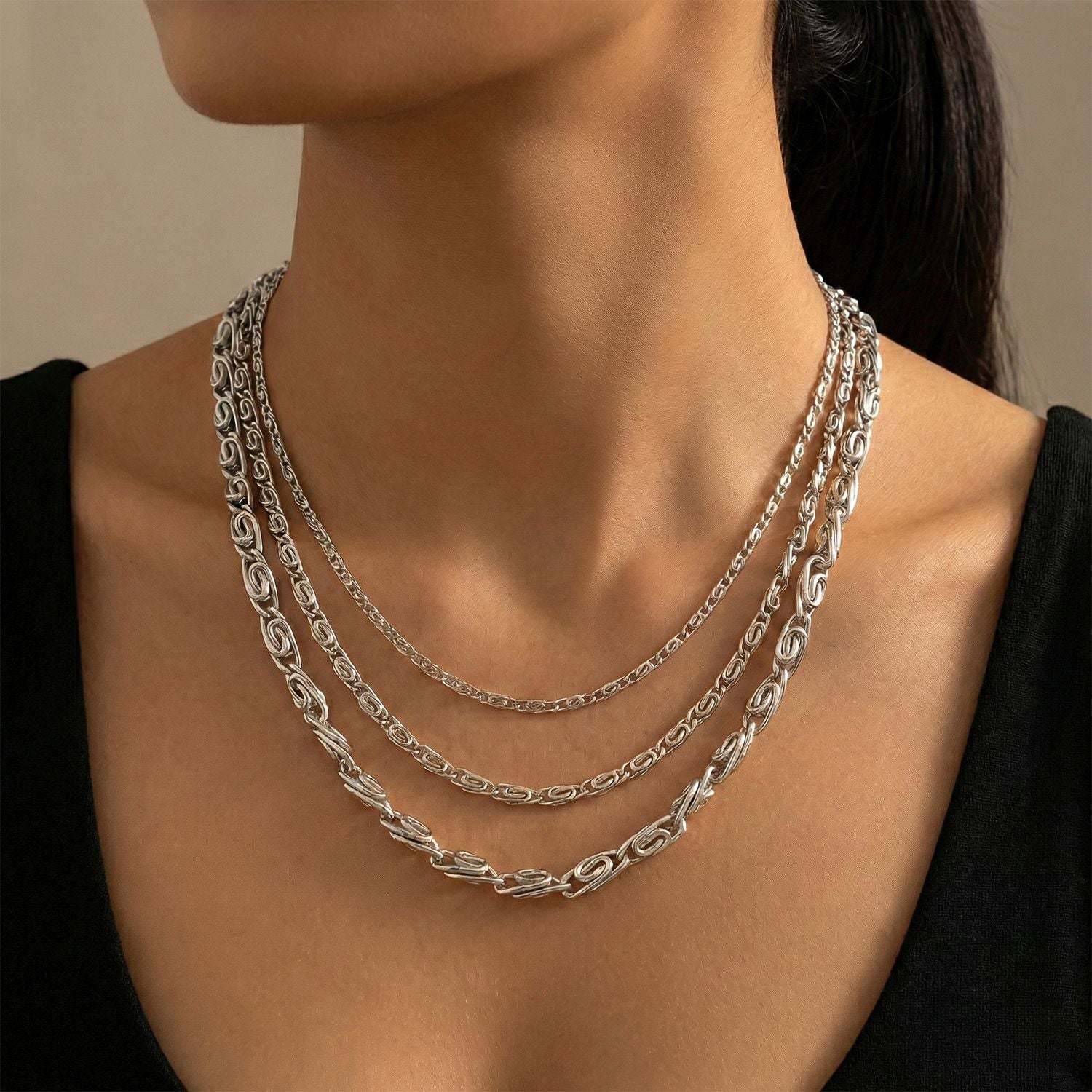 Mehrreihiges Byzantiner Collier, Nickelfreies Messing, ca. 47 cm + 3.5 cm Extender, Silberfarben