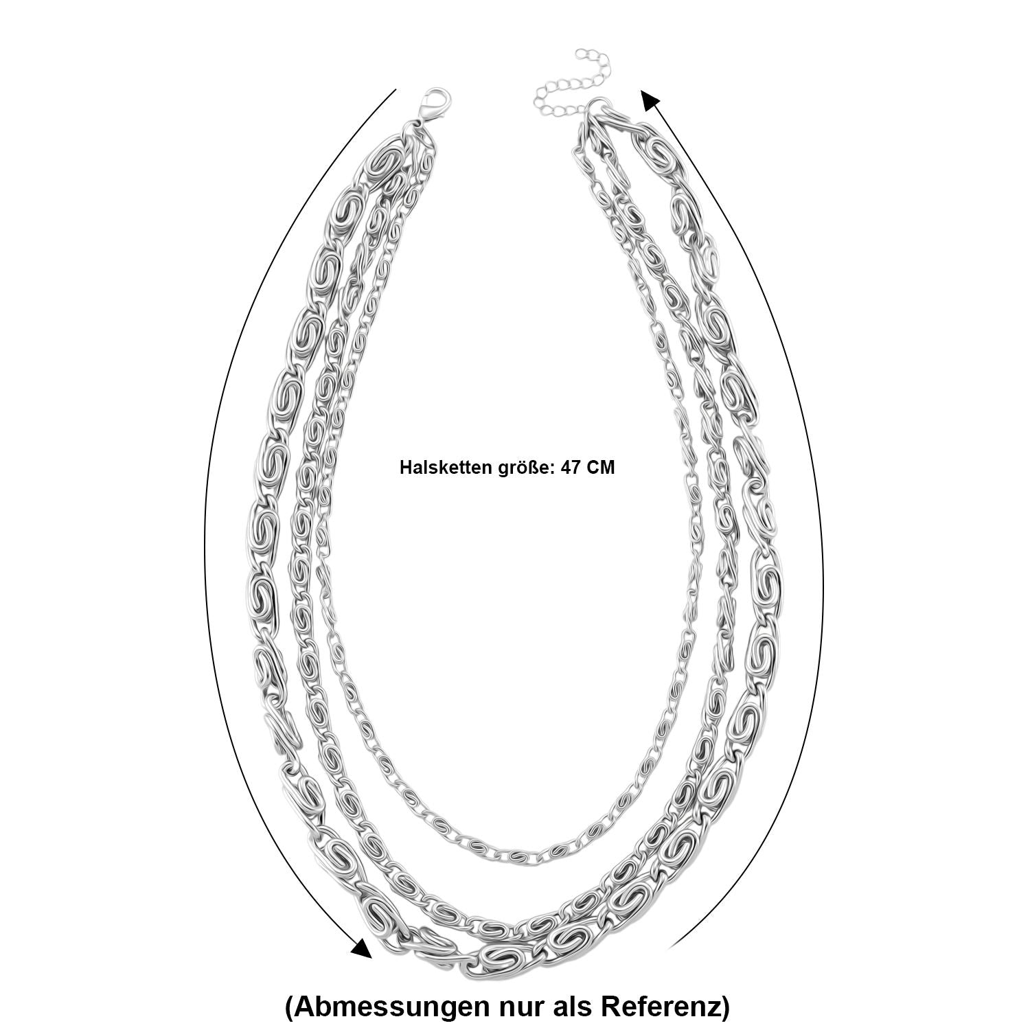 Mehrreihiges Byzantiner Collier, Nickelfreies Messing, ca. 47 cm + 3.5 cm Extender, Silberfarben