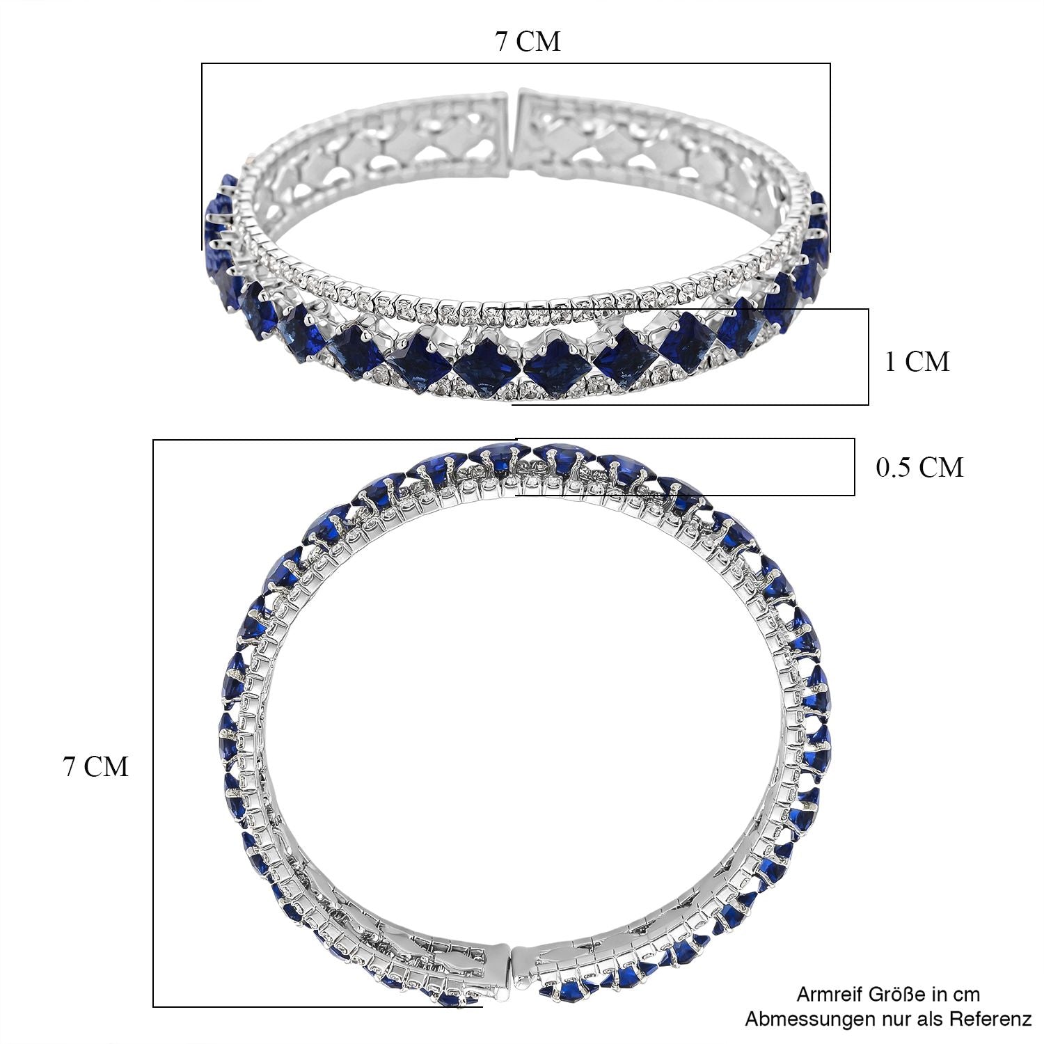 Blauer Zirkonia, Weißer Zirkonia Armreif, Flexibles (ca. 18-19 cm), Nickelfreies Messing