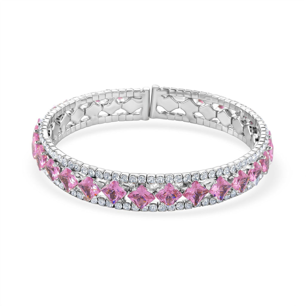 Rosa Zirkonia, Weißer Zirkonia Armreif, Flexibles (ca. 18-19 cm), Nickelfreies Messing