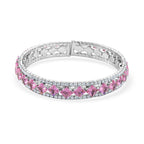 Rosa Zirkonia, Weißer Zirkonia Armreif, Flexibles (ca. 18-19 cm), Nickelfreies Messing