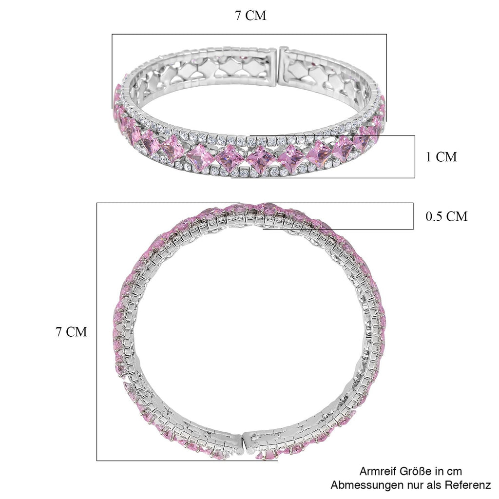 Rosa Zirkonia, Weißer Zirkonia Armreif, Flexibles (ca. 18-19 cm), Nickelfreies Messing