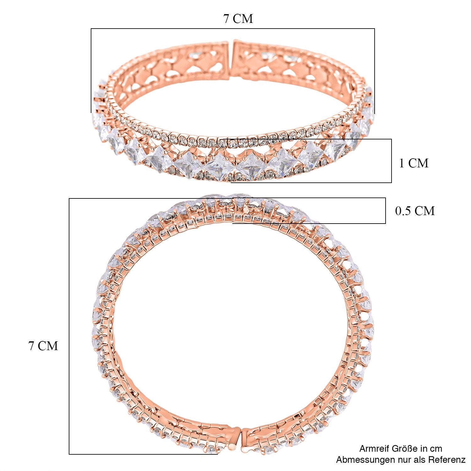Weißer Zirkonia Armreif, Flexibles (ca. 18-19 cm)  Nickelfreies Messing