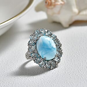 EVER TRUE AA Larimar, Himmelblauer Topas Ring Nickelfreies Messing (Größe 18.00) ca. 12,11 ct