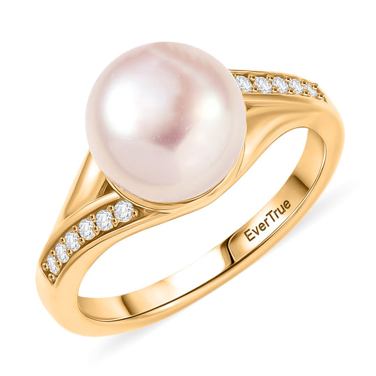 EVER TRUE Pfirsich-Süßwasser Perle (9-9.5 mm), Weißer Zirkon Ring Nickelfreies Messing, goldfarben, (Größe 21.00)
