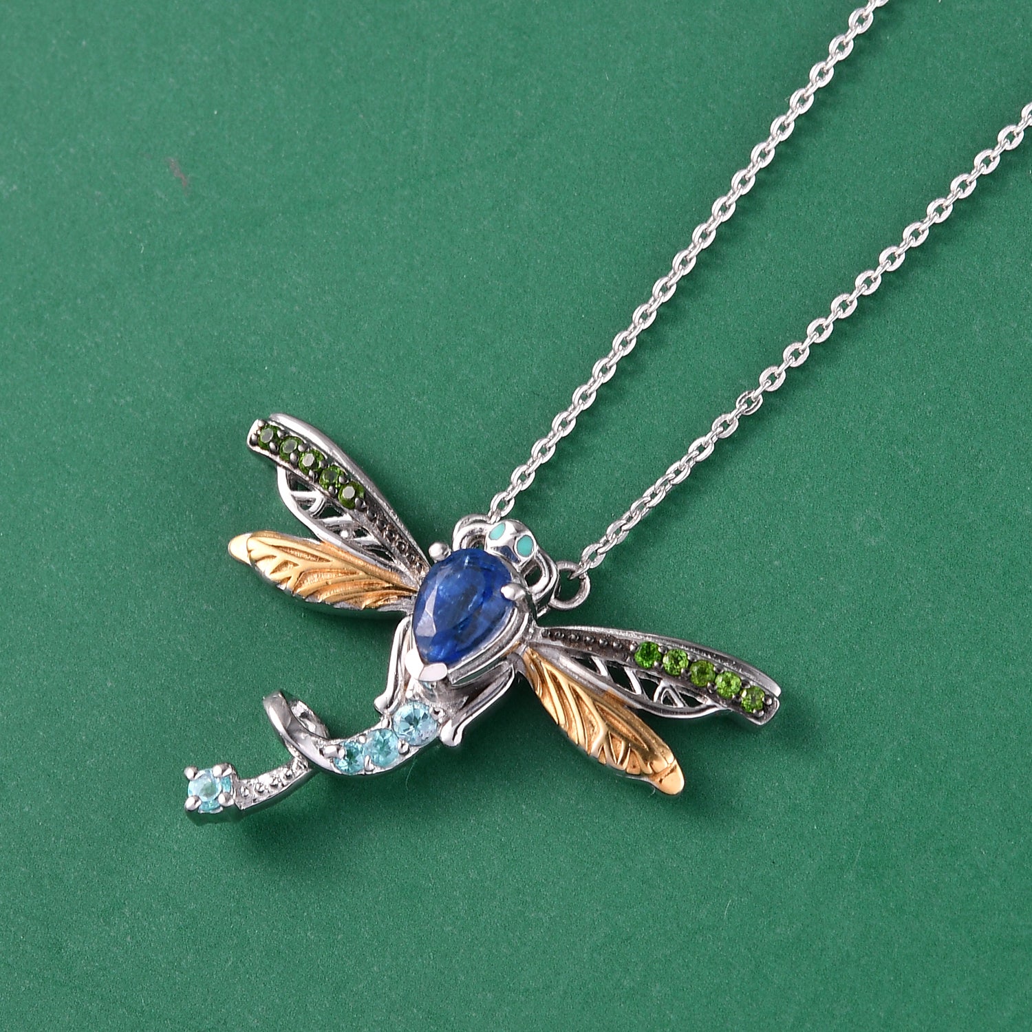 GP - Kyanit, Himmelblauer Topas Halskette ca. 45 cm 925 Silber Rhodiniert und 750 Gelbgold Vermeil ca. 0.78 ct