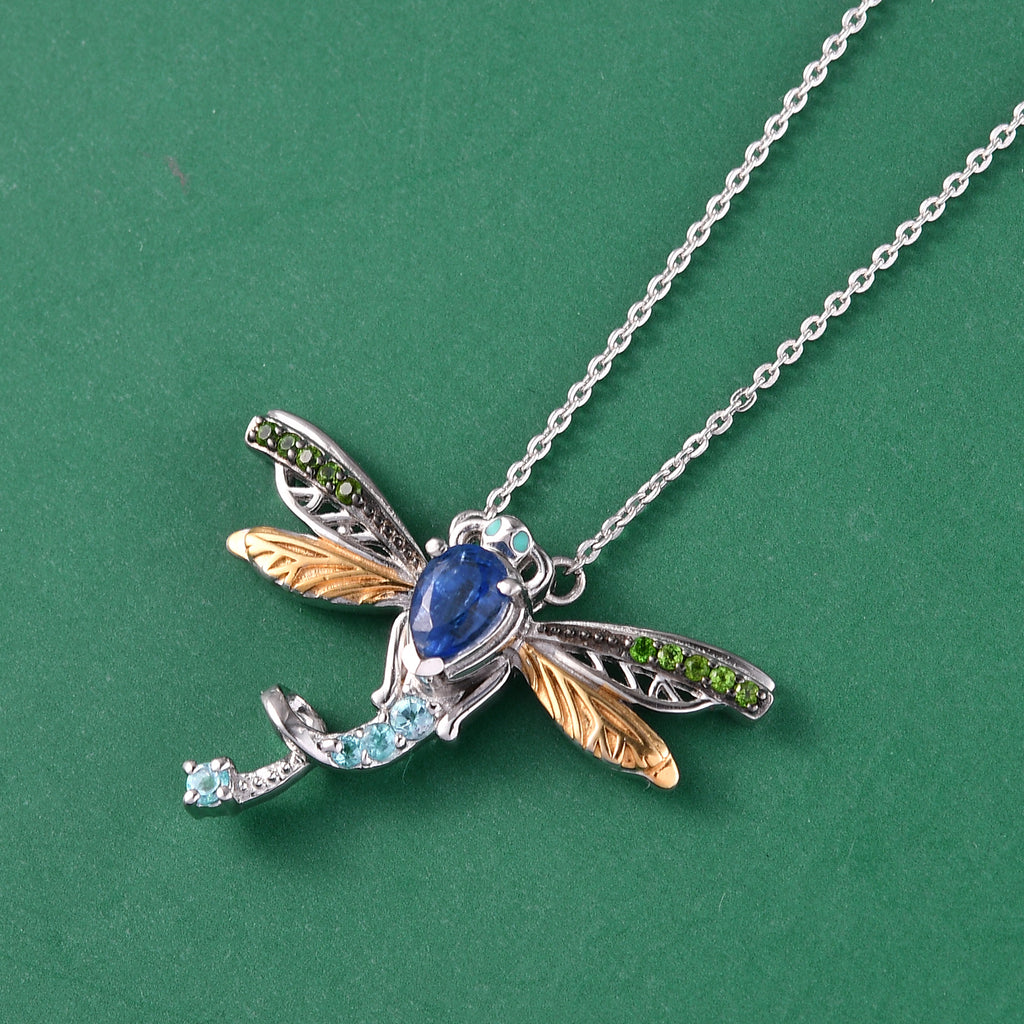 GP - Kyanit, Himmelblauer Topas Halskette ca. 45 cm 925 Silber Rhodiniert und 750 Gelbgold Vermeil ca. 0.78 ct
