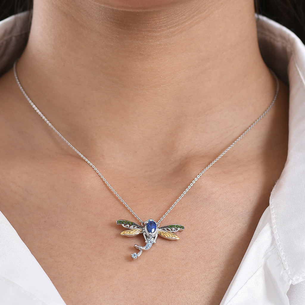 GP - Kyanit, Himmelblauer Topas Halskette ca. 45 cm 925 Silber Rhodiniert und 750 Gelbgold Vermeil ca. 0.78 ct