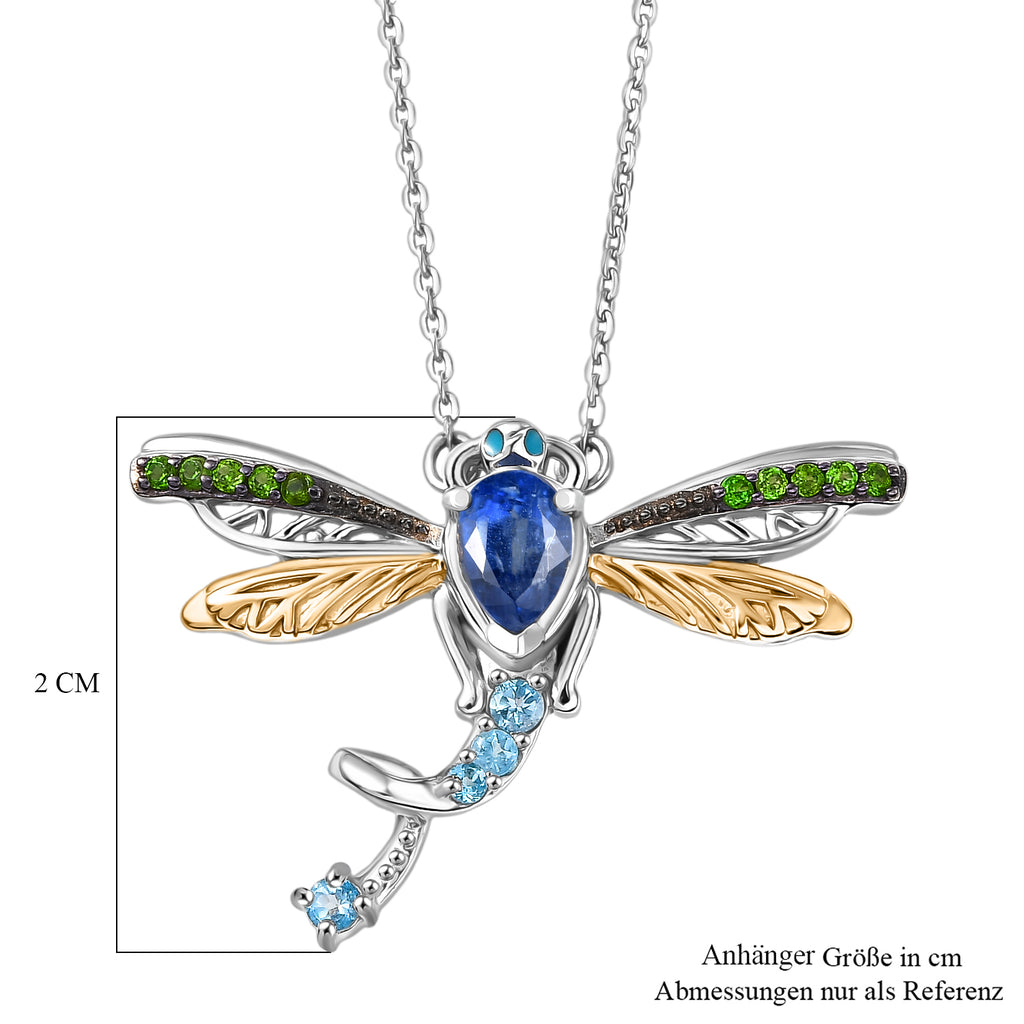 GP - Kyanit, Himmelblauer Topas Halskette ca. 45 cm 925 Silber Rhodiniert und 750 Gelbgold Vermeil ca. 0.78 ct
