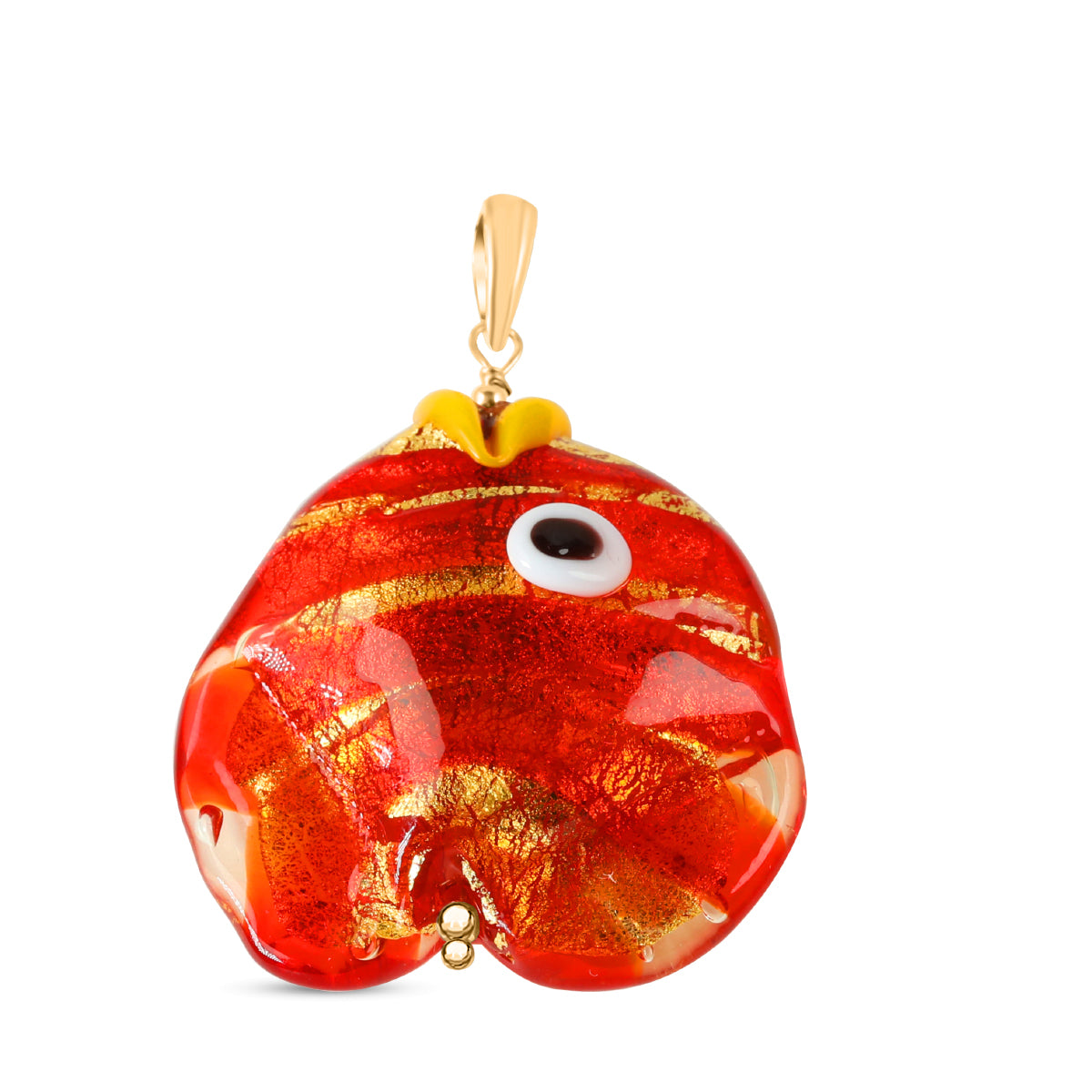 IL MURANO DI FRANCESCA - Orangenes Fisch Anhänger 925 Silber 750 Gelb Vergoldet