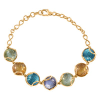 GP - Murano aus Italien, Kanchanaburi Blauer Saphir Armband ca. 19 cm 925 Silber 750 Gelbgold Vermeil