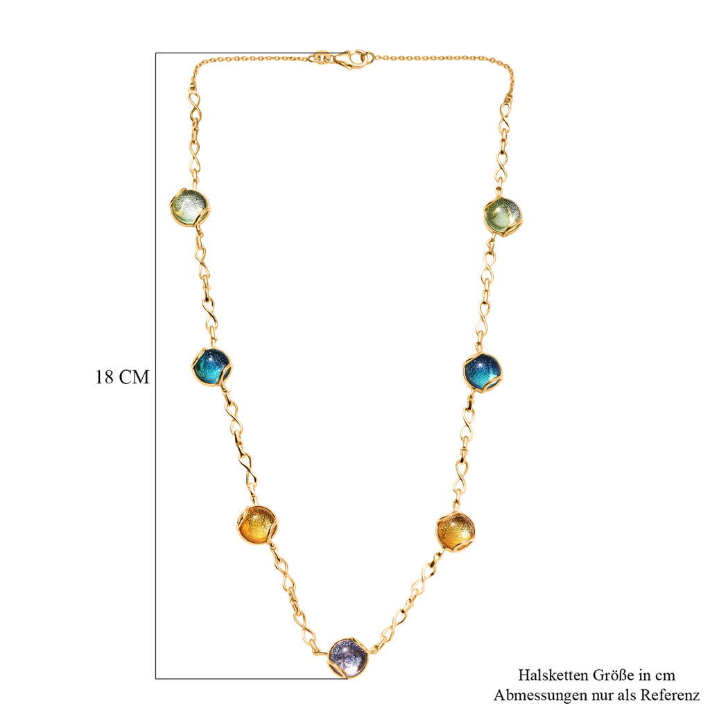 GP - Mehrfarbiges Murano aus Italien, Kanchanaburi Blauer Saphir Halskette ca. 45 cm 925 Silber 750 Gelbgold Vermeil