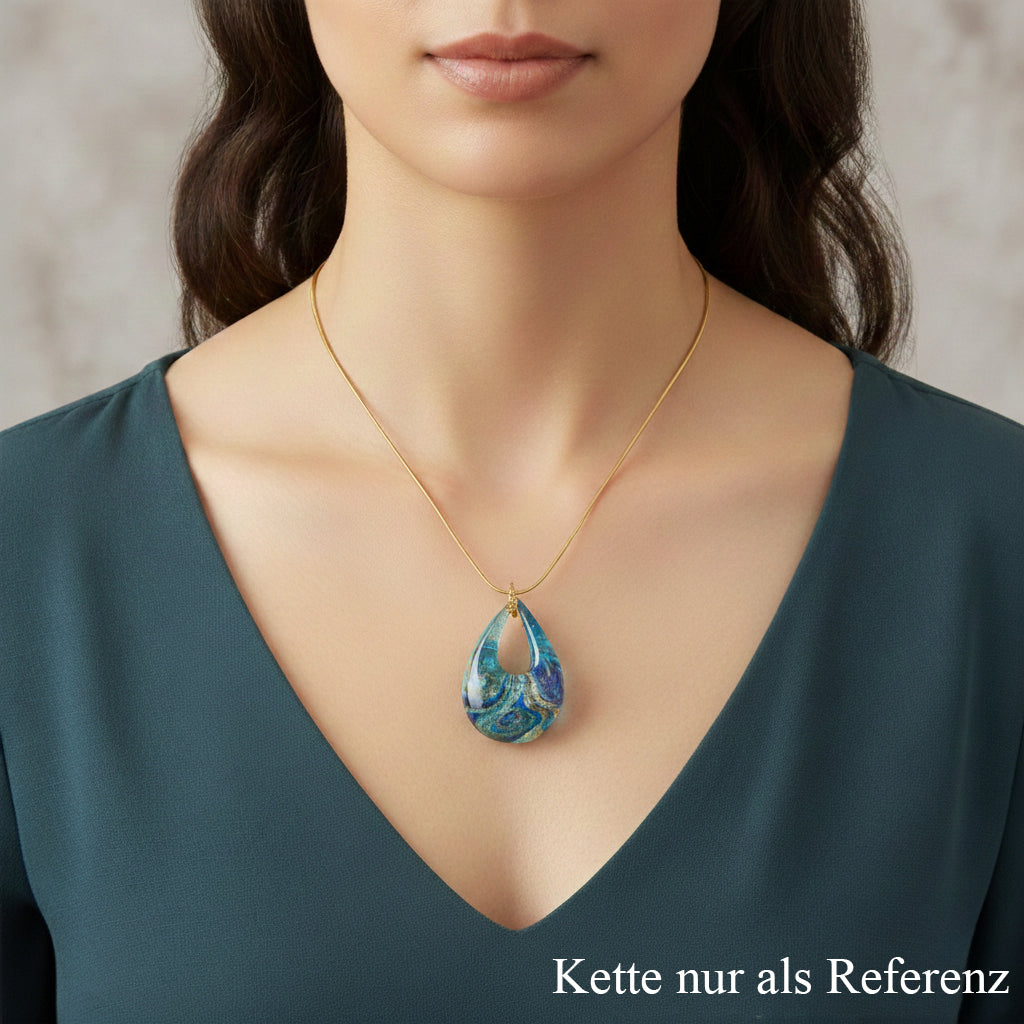 IL MURANO DI FRANCESCA - Blaues DROP Anhänger 925 Silber 750 Gelb Vergoldet