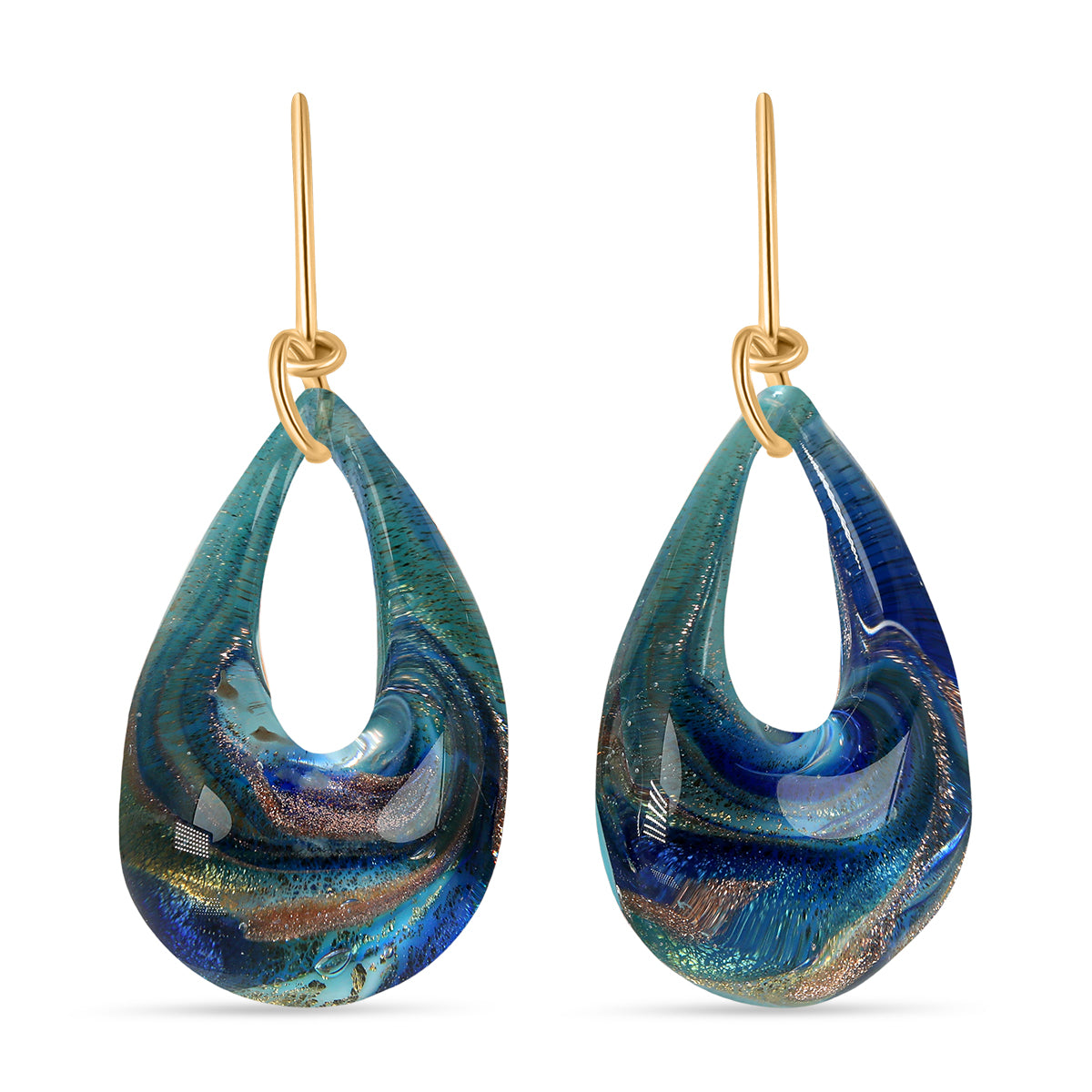 IL MURANO DI FRANCESCA - Blaues DROP Ohrringe 925 Silber 750 Gelb Vergoldet